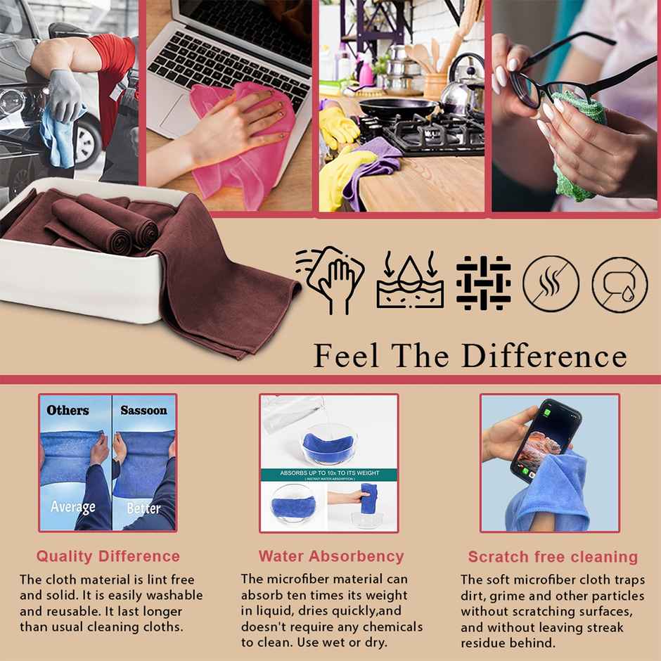 Sassoon Microfiber Multipurpose Cleaning Cloth (Pack of 4) | Assorted | 40 x 40 cm