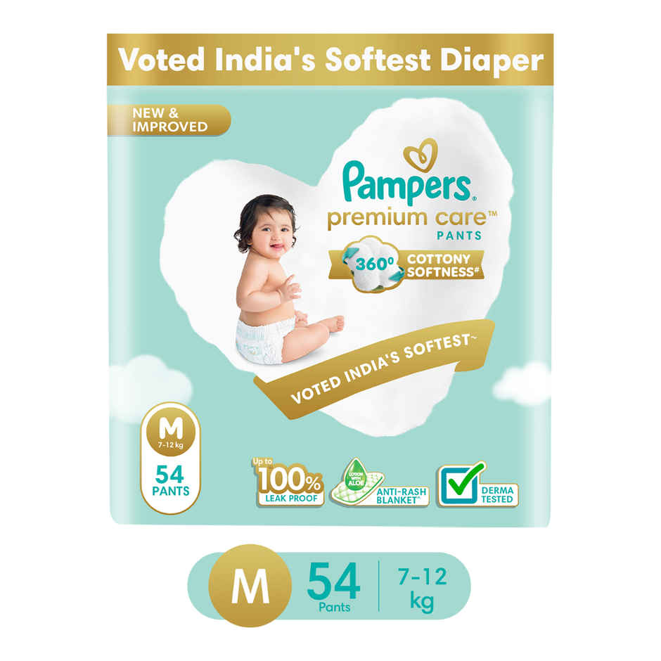 Pampers Premium Care Baby Diapers | Pant Style | M | 54 pcs Combo