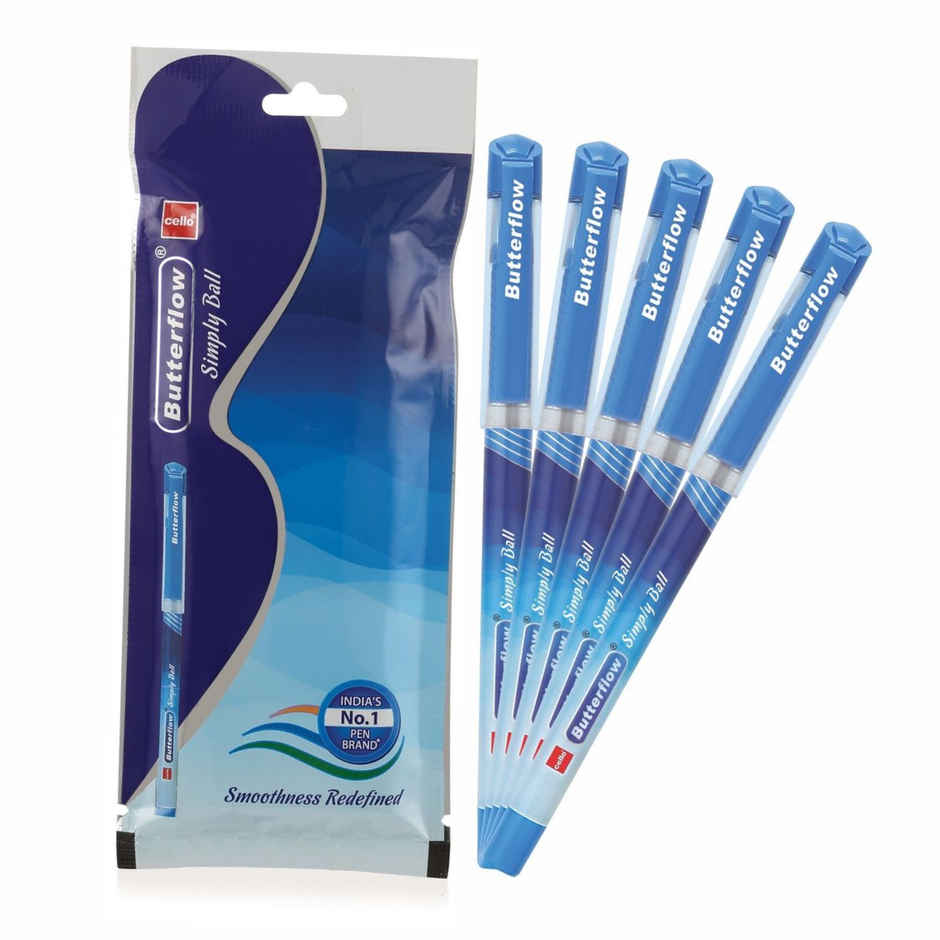 Cello Butterflow Simply Ball pen Blue 5 pcs Pouch