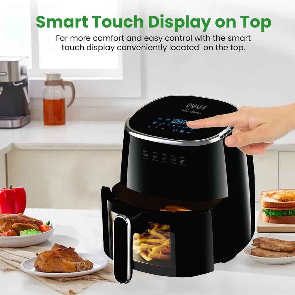 Inalsa Air Fryer for Home 5.5 L Ceramic Coated 1600 W Digital Touch Panel Window Tasty Fry CDW 5.5