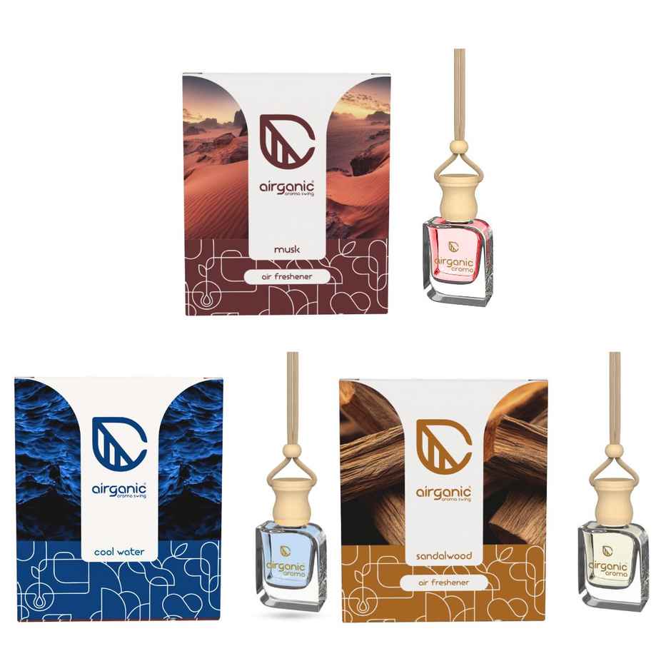 Airganic Swing Prime Combo - Musk, Cool Water & Sandalwood Car Perfume Pods | Natural Oils