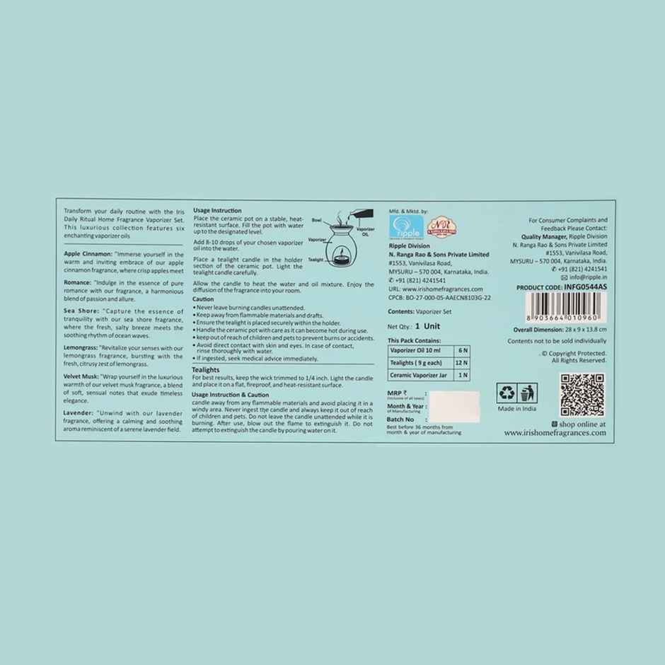 IRIS Fragrance Vaporizer Giftpack With 6 Assorted Oils And Tealights