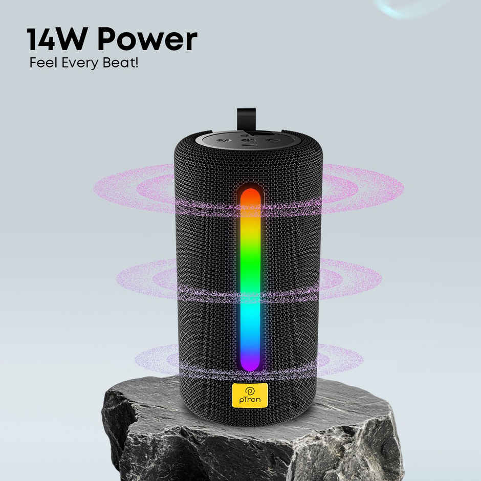 pTron Fusion Buzz 14W Bluetooth Speaker With 8 Hours Playback | RGB Leds | Type-C Charging | Black