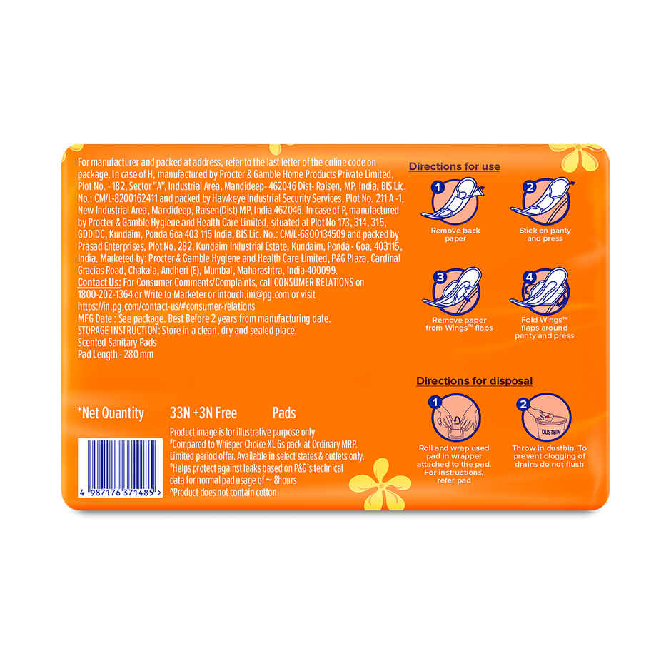 Whisper Choice Sanitary Pads | XL | 36 pcs