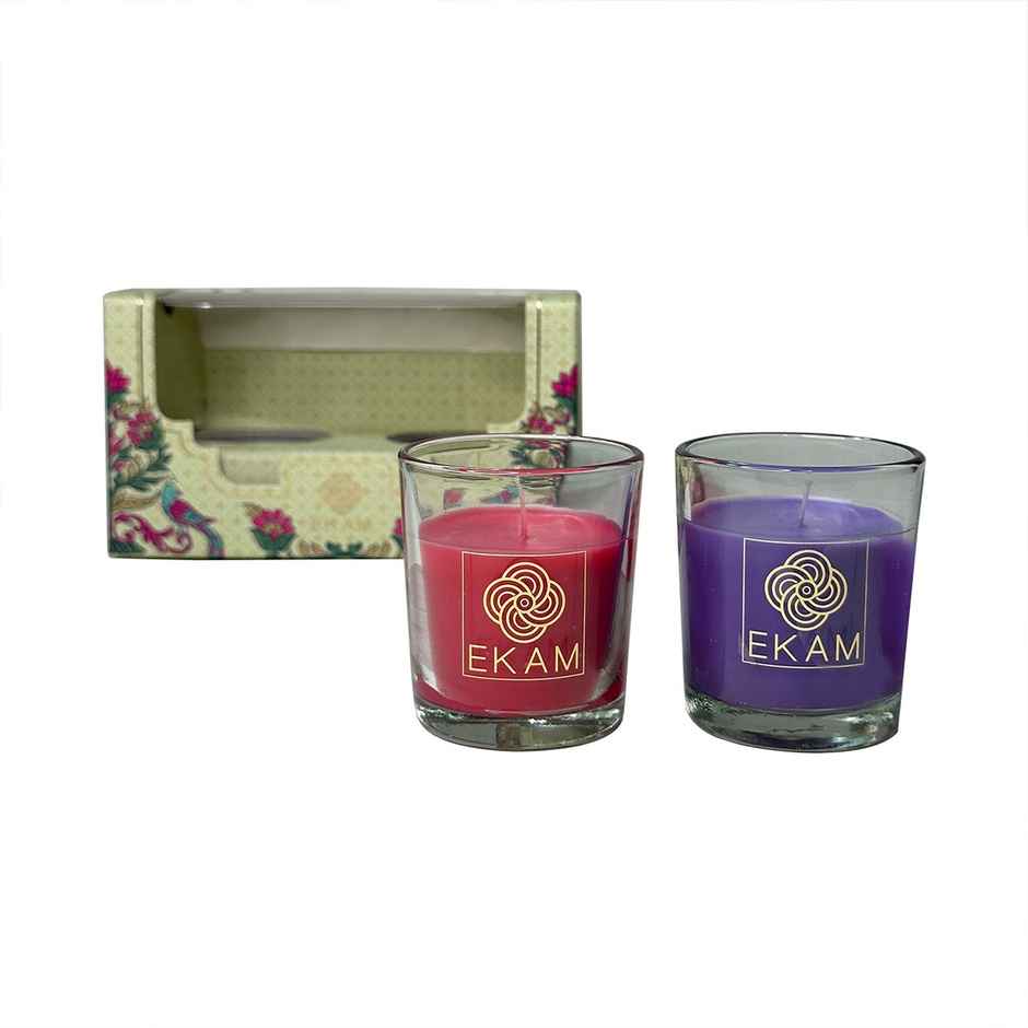 EKAM Scented Votive Candles (2 pcs) | Lavender & Sandalwood, Rose & Lily | 43g Each | 10H Burn