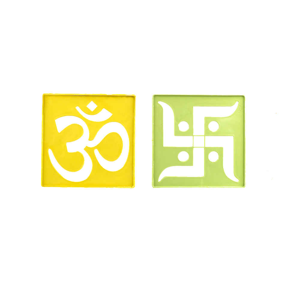 Festive Rangoli 4 x 4 inch Om and Swastik Aar Par Stencil Pack of 2 | Gullak