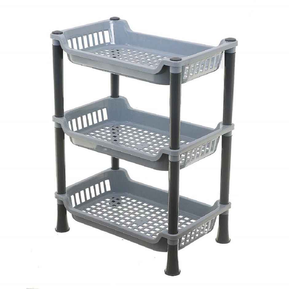 Kuber Industries Plastic 3-Layer Kitchen Rack | Multifunctional Bathroom Rack | Grey