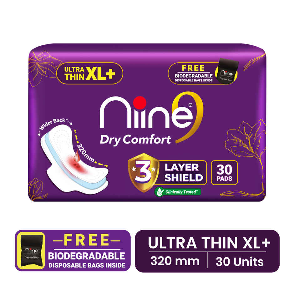 Niine Dry Comfort Ultra Thin XL | 320 mm 30 Pads with Biodegradable Bags