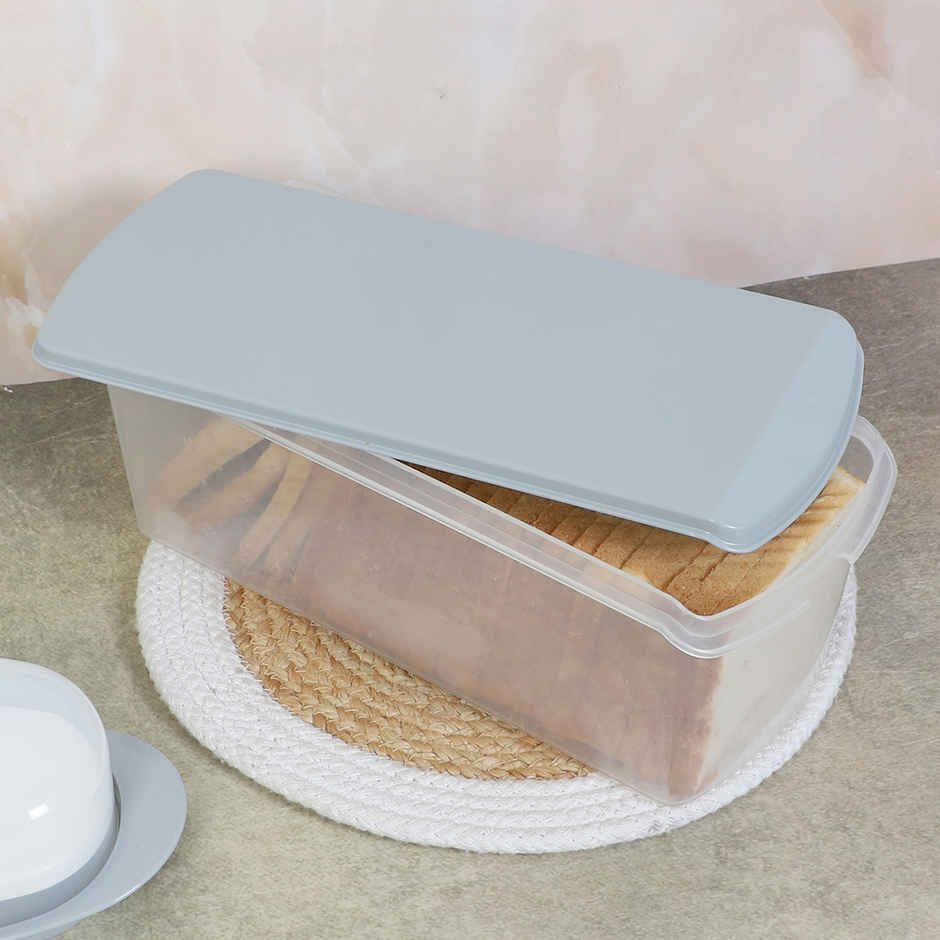 Gluman Plastic Storage Bread Box Container & Organizer Set | Grey