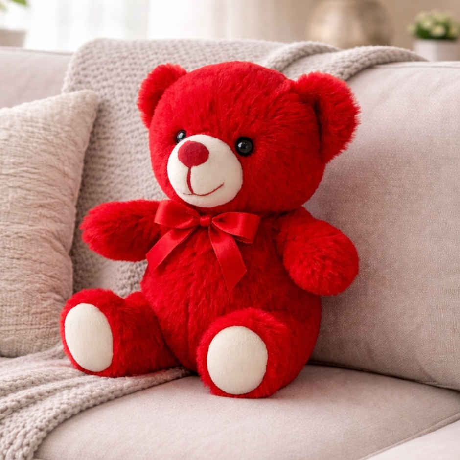 Strawberry Jar Cake (1pc) & Fablue Cute Red Fur Teddy Bear With Red Bow Plush Toy  (1pc) Combo