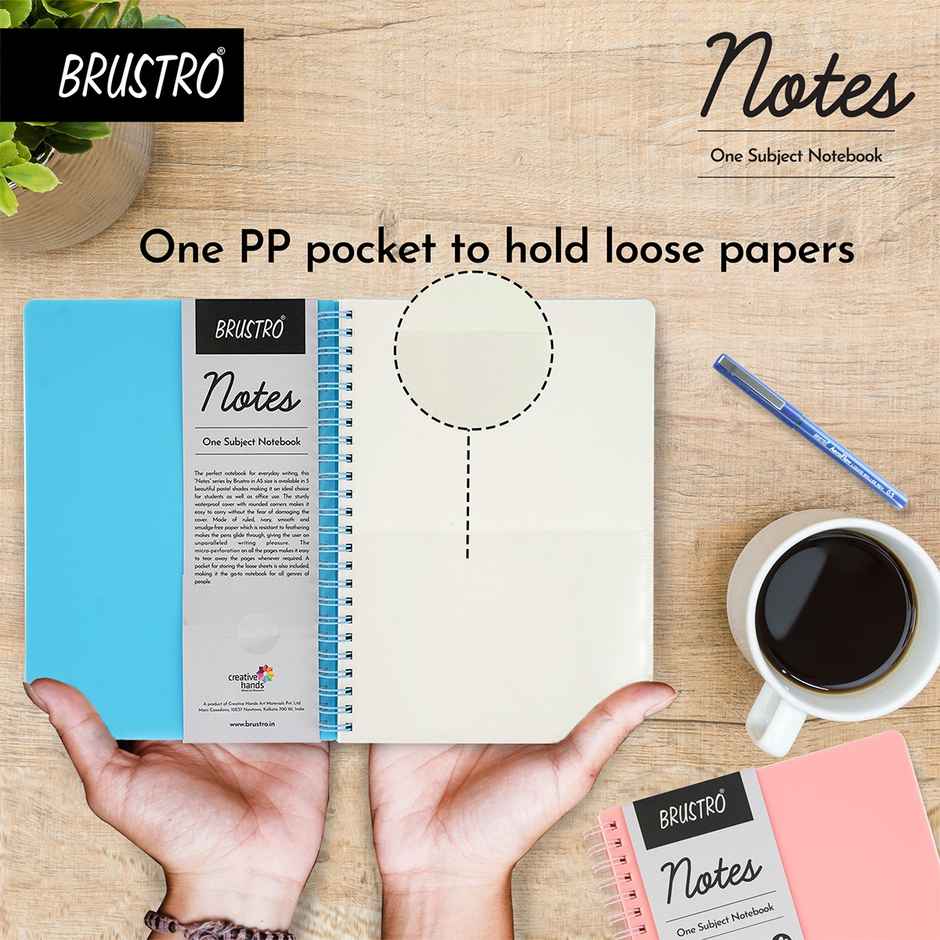 Brustro Notes A5 Size 1 Subject Ruled Notebook | 70 Gsm | 160 Ivory Papers | 21 x 14 cm | Aqua Cover
