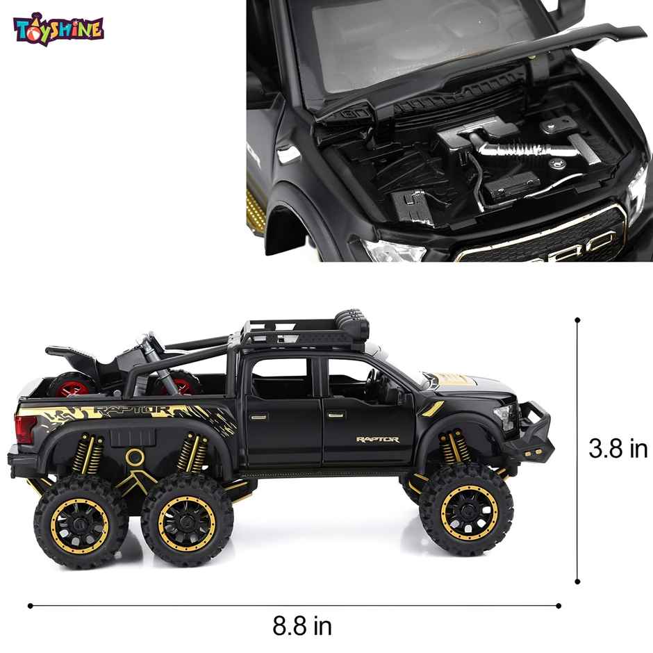 Toyshine 1:28 Die Cast F150 Raptor Pickup Truck with Music, Lights & Pull Back for Kids 3+ (Black)