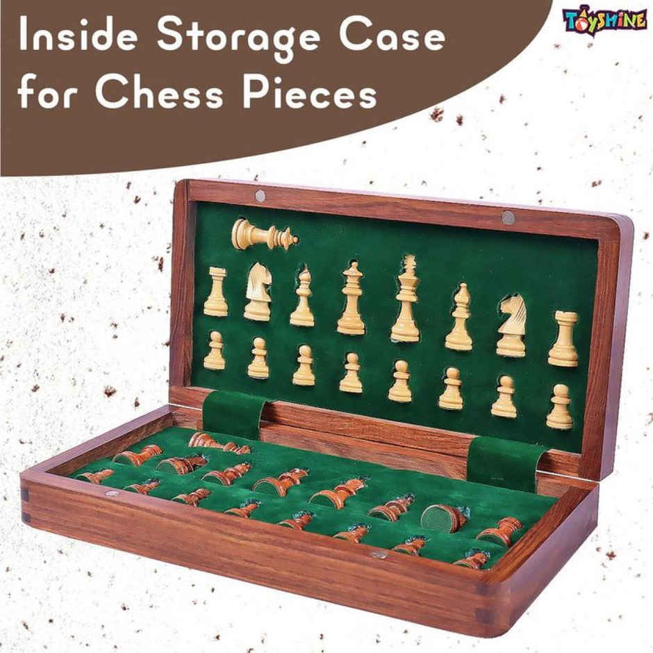  Toyshine 10 X10 Inche Wooden Folding Sheesham Magnetic Chess Handcrafted Portable Queens For Adults & Kid