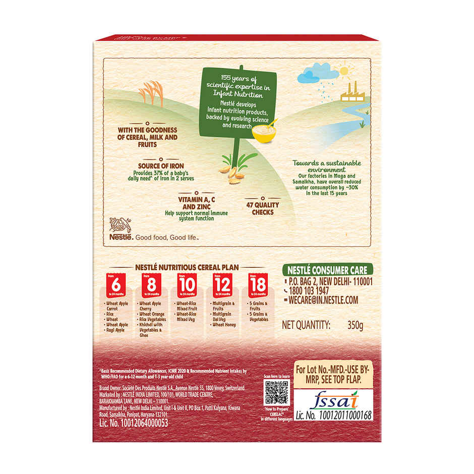 Nestle CERELAC Wheat Apple Cherry Baby Food Cereal, No Preservatives, 8 to 24 Months