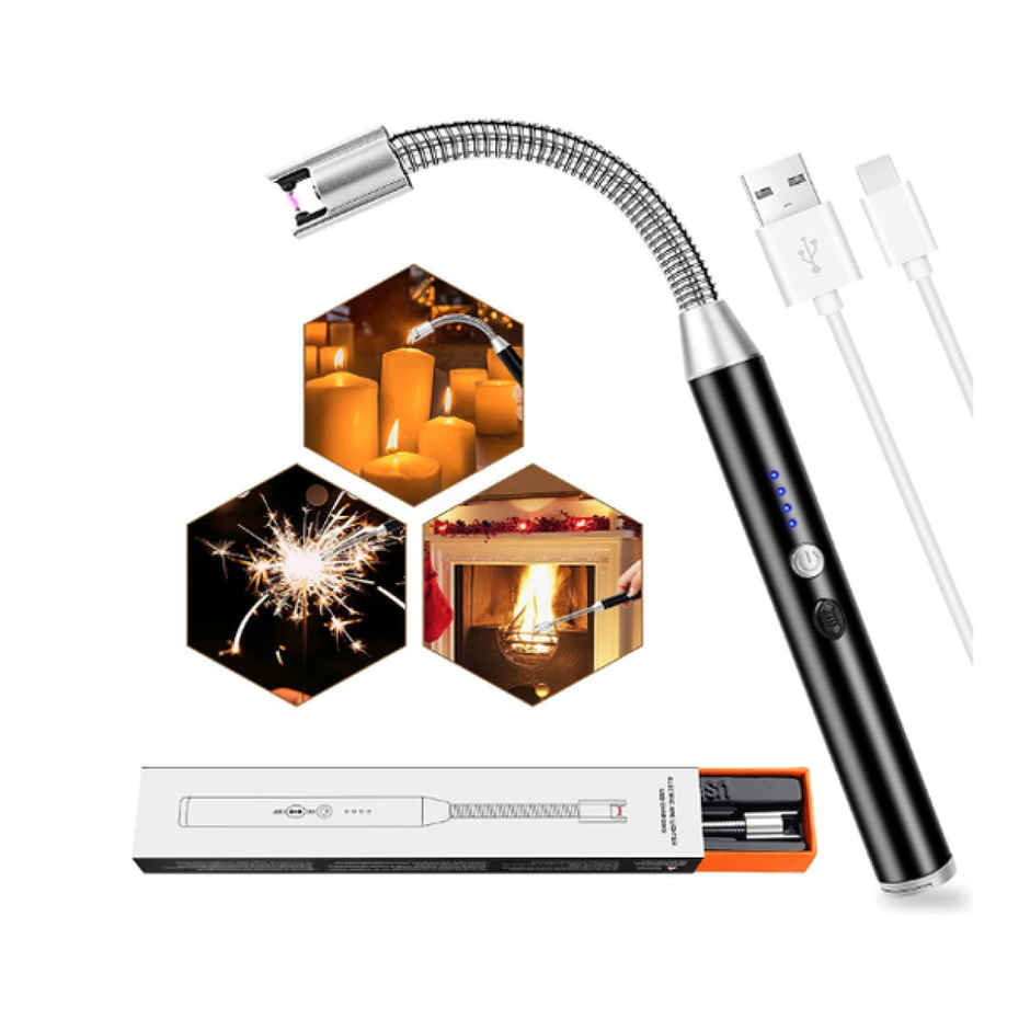 Soham USB Rechargeable Electric Lighter | Flexible Neck | Flameless Windproof Lighter | Assorted