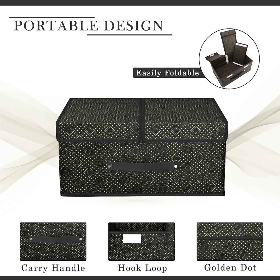 Kuber Industries Golden Dot Foldable Small Wardrobe Organizer with Double Lid | Black