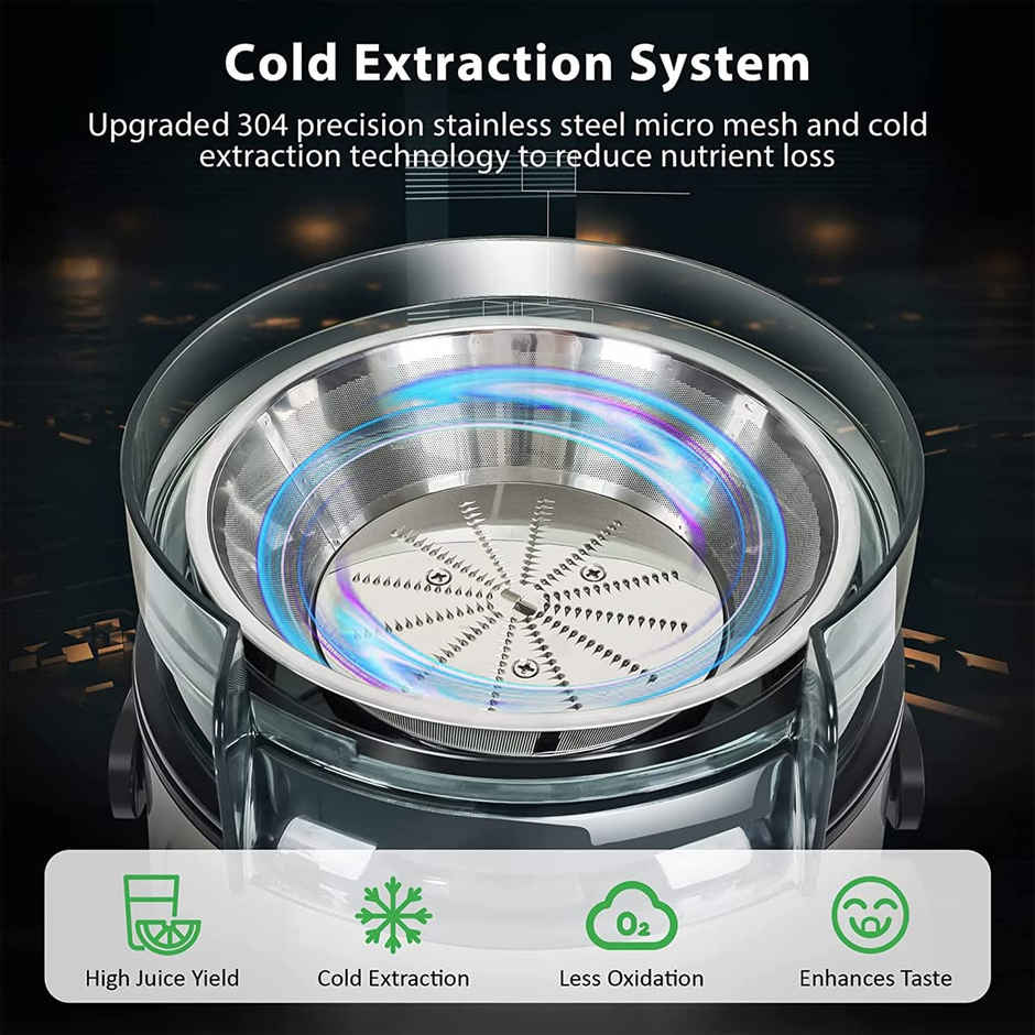 INALSA Electric Juicer Machine Duronic | 900 W | Cold Extraction | 304 SS Juicer Mesh - Black & Grey