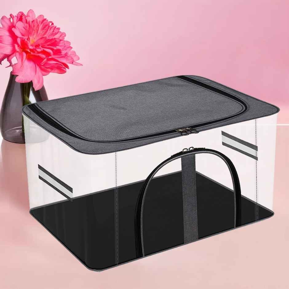 Kuber Industries PVC Transparent Cloth Storage Bag With Handle|Khadi U Zip|Dark Grey