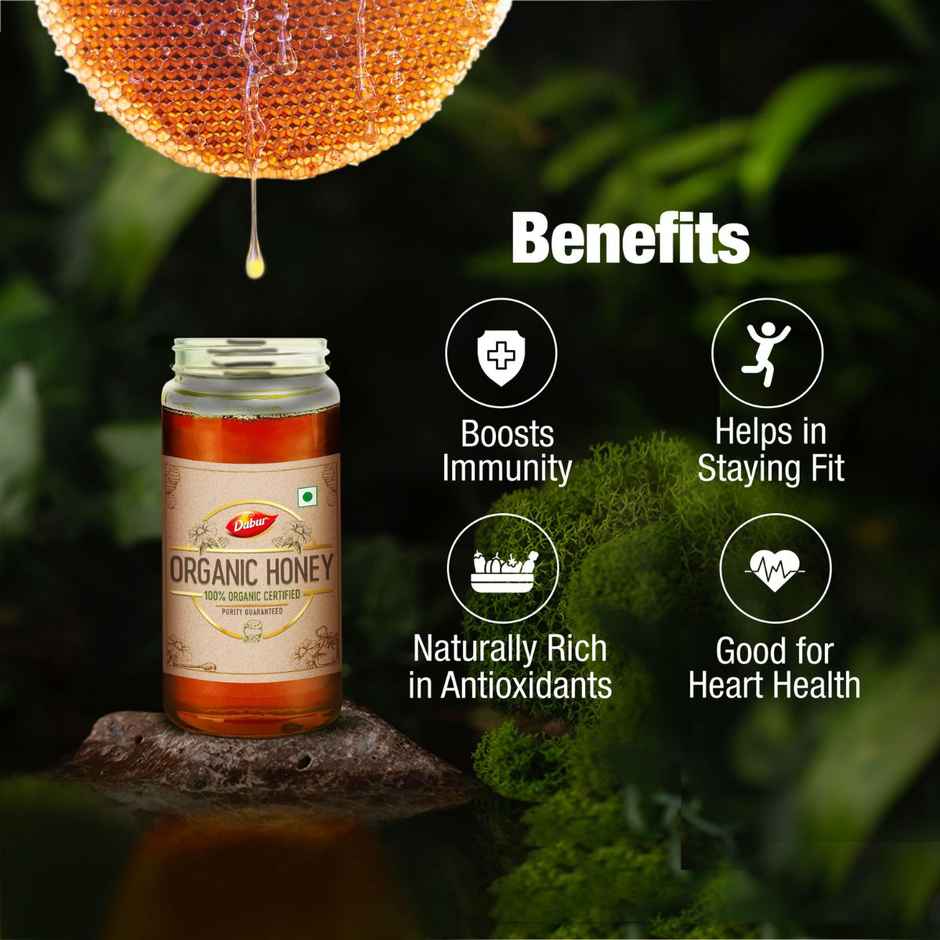 Dabur Raw Organic Honey - 100% Pure and Natural, No Sugar Adulteration
