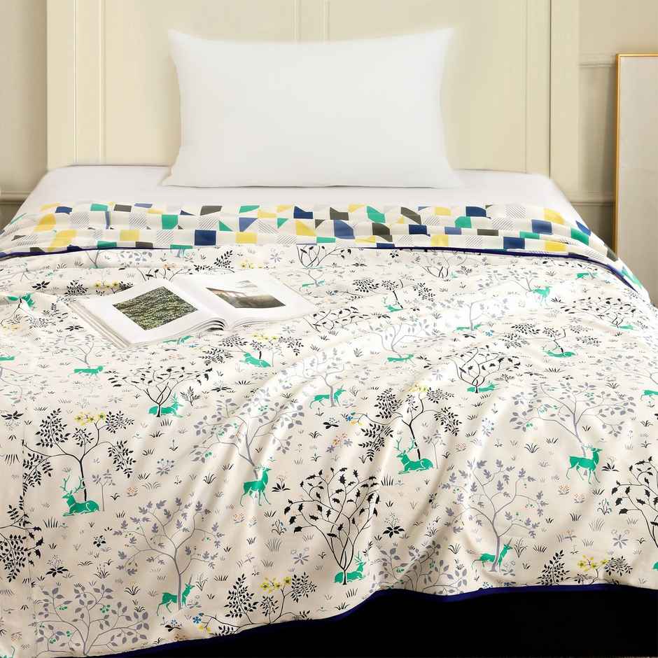 Story@home Printed Single Dohar/Duvet Cover (Cotton, Light Blue, White) (220x144x2 cms)