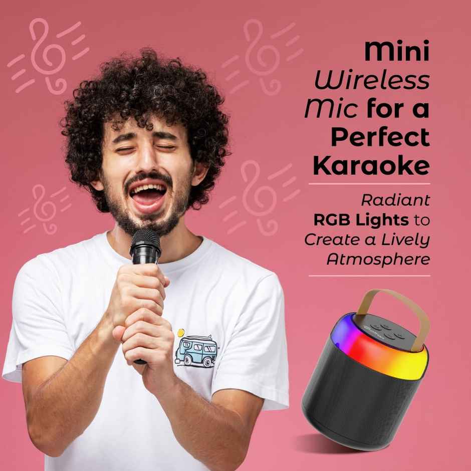 pTron Fusion Bliss 16W Bluetooth Speaker with Wireless Karaoke Mic, 6Hrs Playtime, Vibrant RGB Lights, Voice Effects, Multi-Play Modes BT5.3/TF Card & Type-C Charging Port - Black