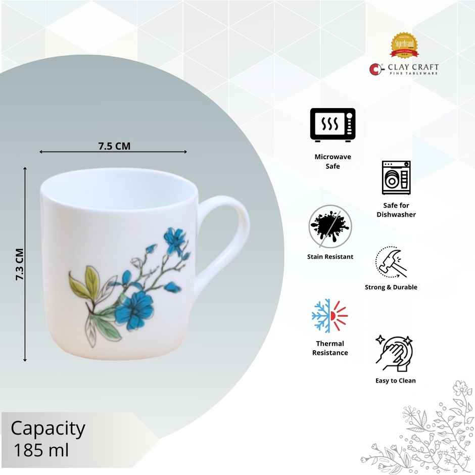 Clay Craft Fine Ceramic Asian 093 Tea/Coffee Cup Set Of 6 - 185 ml each