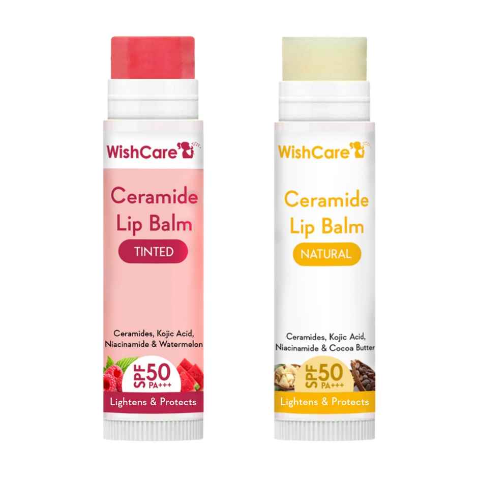 Wishcare Ceramide Tinted Lip Balm With Spf50 Pa++ (5g) & Wishcare Ceramide Lip Balm With Spf50 Pa++ For Lip Lightening 5G Natural 2 (5g) Combo