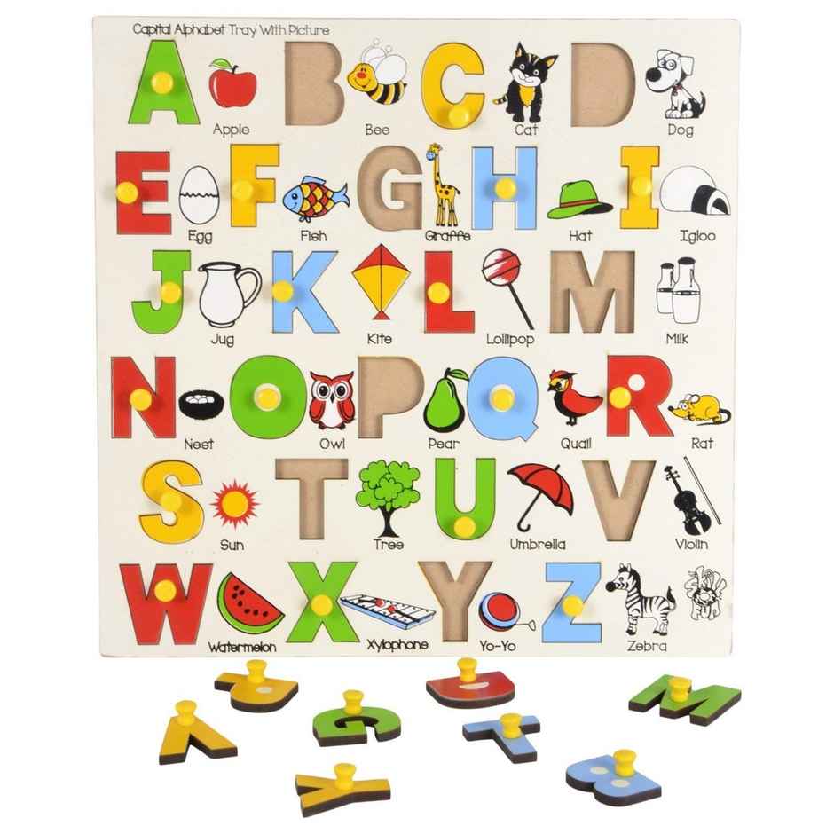 Skillofun Wooden Alphabet Tray with Pictures | Non-Toxic | Fun Educational Toy | Matching Game