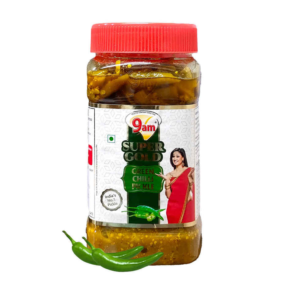 9am Super Gold Green Chilli Pickle, Spicy & Tangy Hari Mirch Achaar