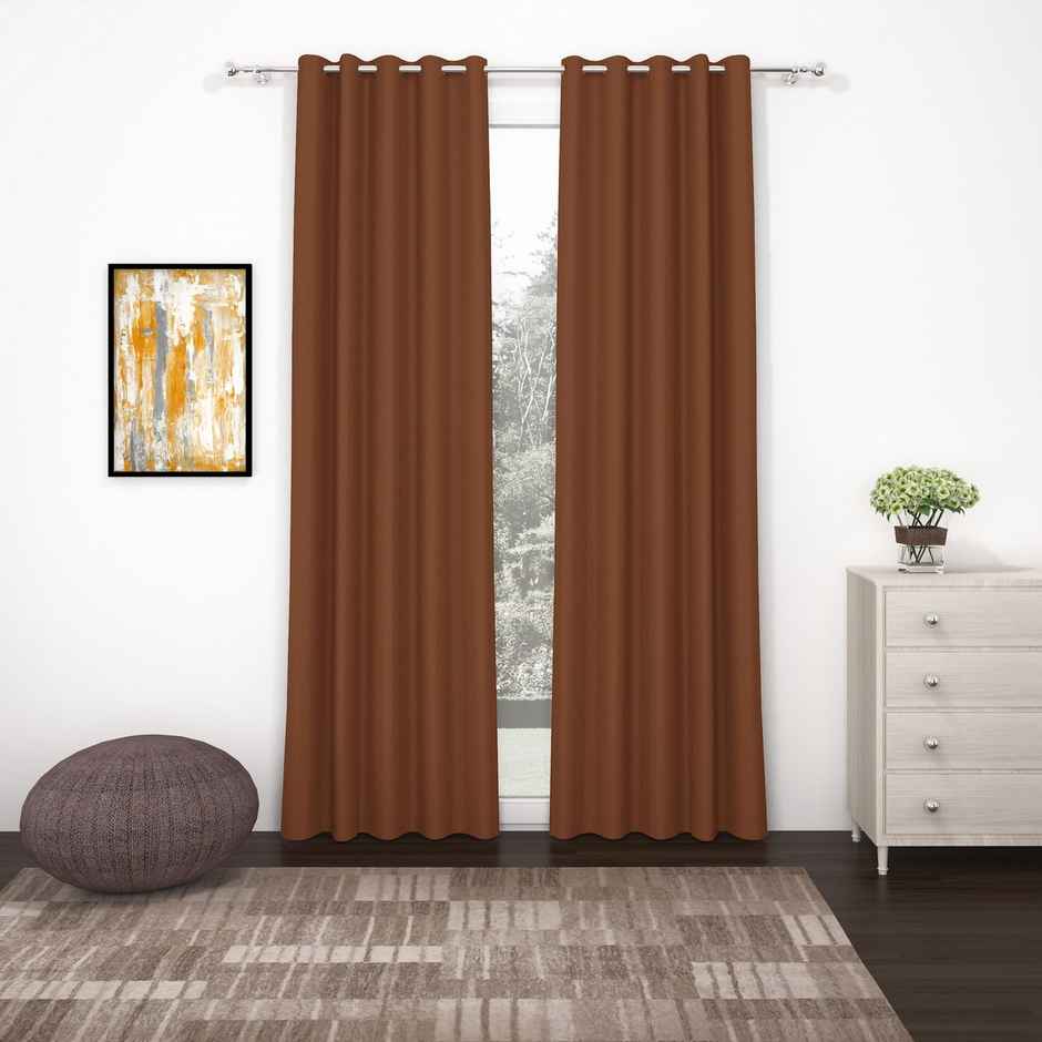 Story@Home 300 GSM 9 feet Faux Silk Blackout 1 U Long Door Curtain | Brown