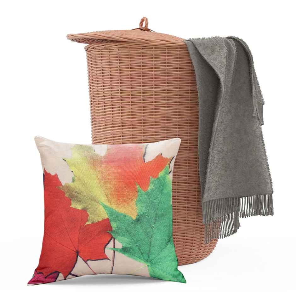 Romee Soft Polyester Jute Leaves Print Cushion Covers 16 x 16inch Set of 5 | Multicolor