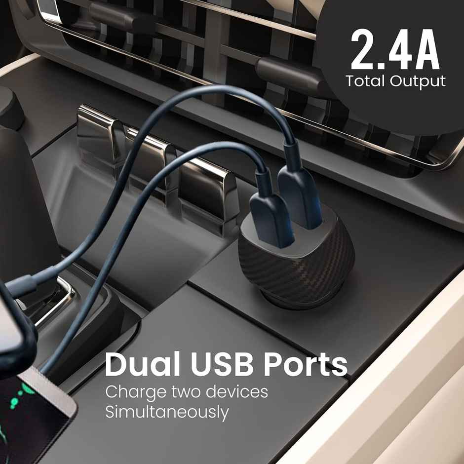 Portronics Car Power 5 12W Fast Car Charger Comes with Micro USB Cable - Black