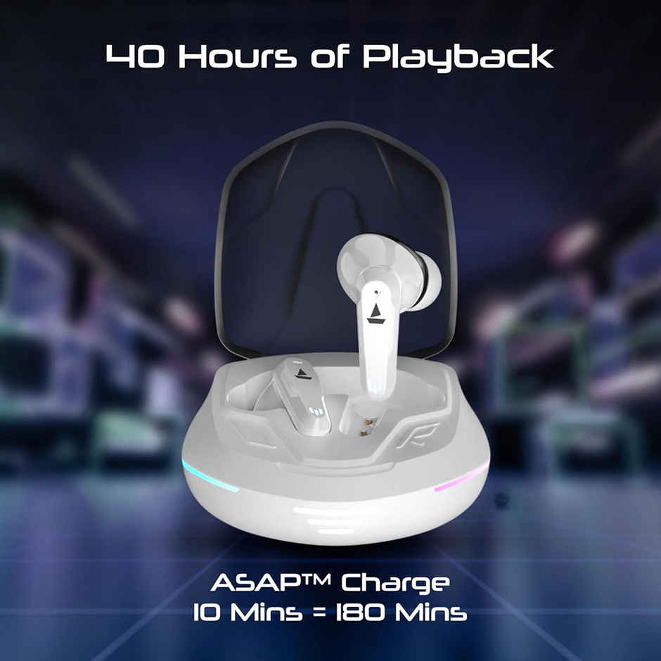 boAt Immortal 181 in Ear TWS Gaming Earbuds with up to 40 hrs Playtime,Quad Mics with ENx Tech,Beast Mode with 40ms Latency,ASAP Charge,IPX4,IWP, RGB LED Lights, BTv5.3 - White Sabre