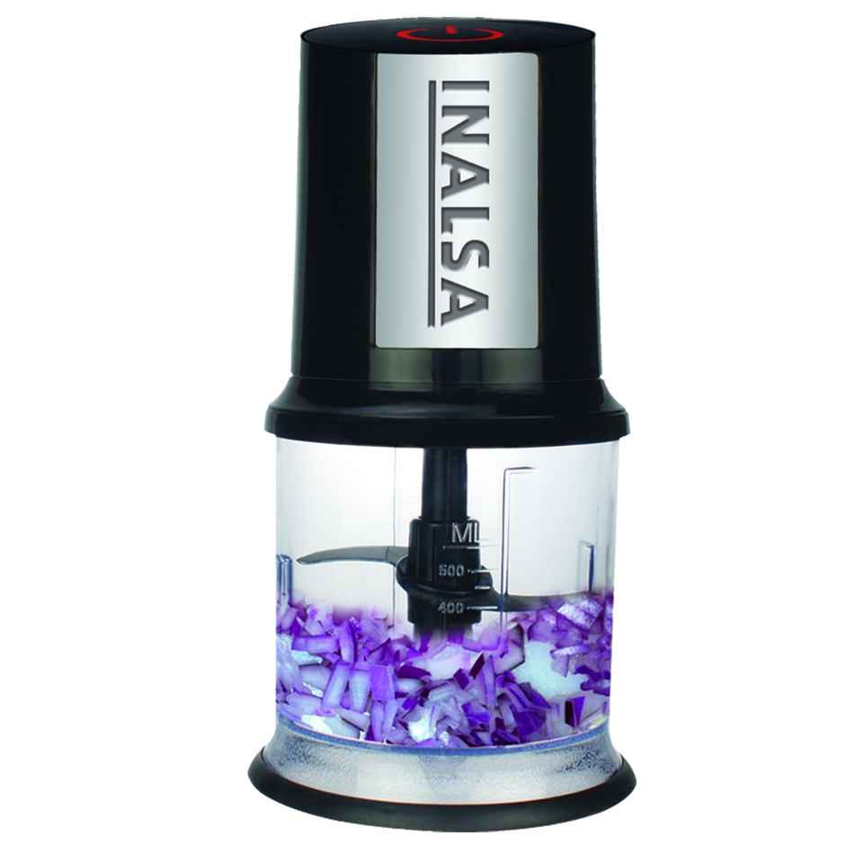 INALSA Electric Chopper for Kitchen, Bullet 400 Watts Pure Copper Motor-Black/Silver