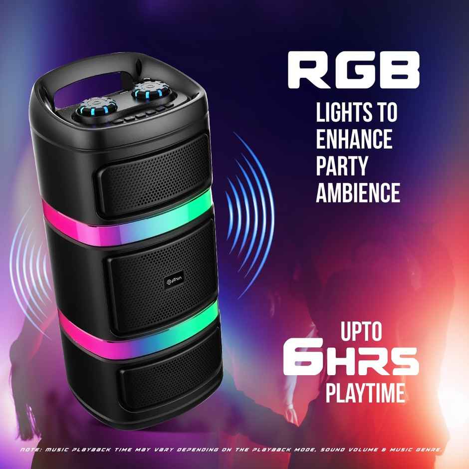 pTron Fusion Quad v2 40W Bluetooth Karaoke Party Speaker | RGB Light | 6Hrs Playtime - Satin Black