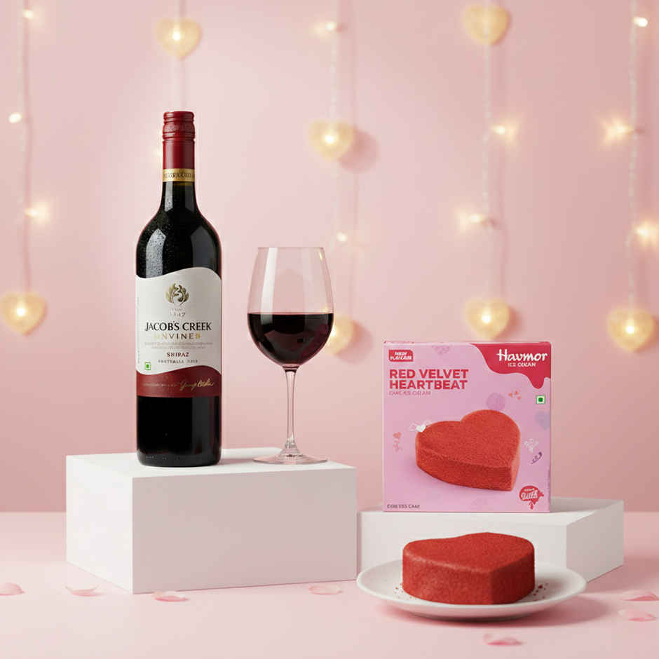 Jacob'S Creek Imported Red Grape Non-Alcoholic Still Wine (750ml) & Havmor Red Velvet Heartbeat Cake (450ml) Combo