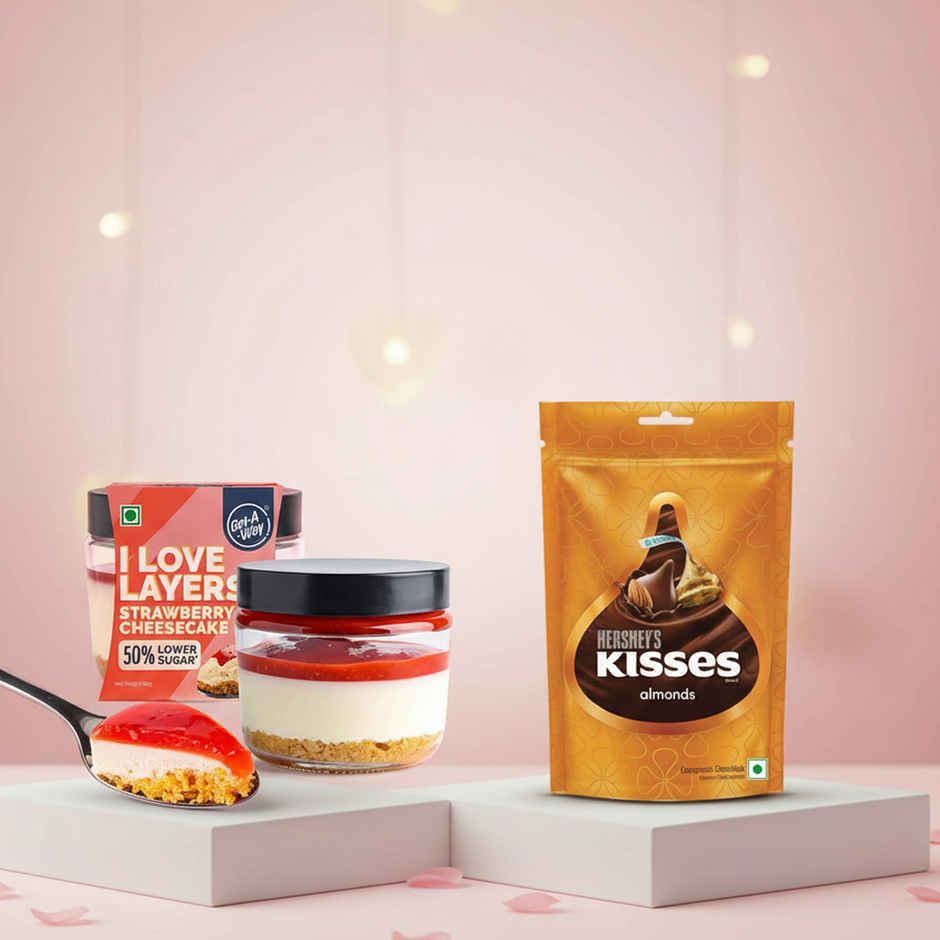 Get-A-Way Strawberry Cheesecake Jar (80g) & Hersheys Kisses Almond Packs (46.2g) Combo