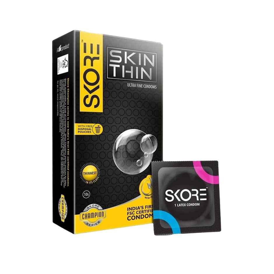 Skore Skin Thin Condoms (10pc) & Skore Lubes - Strawberry Flavour (50ml) Combo
