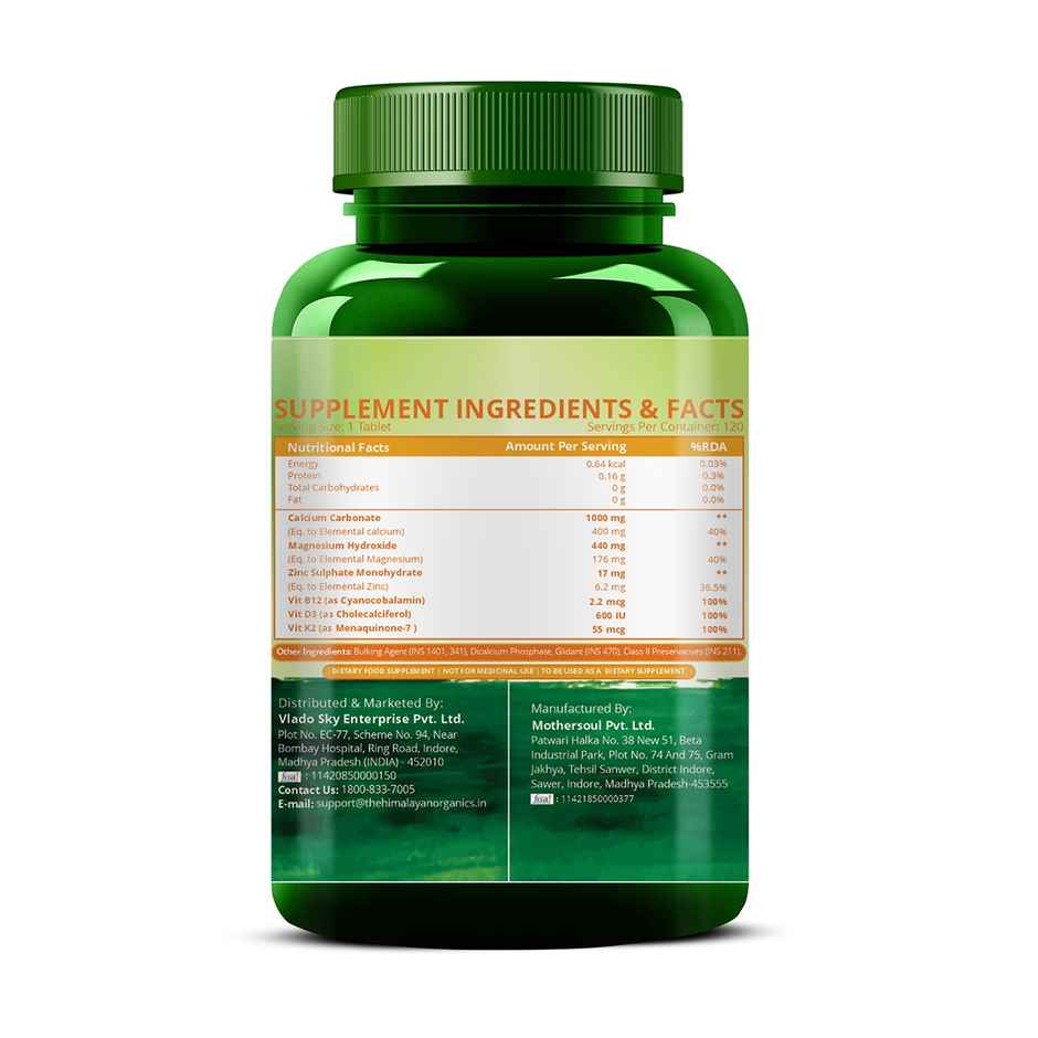 Himalayan Organics Calcium Magnesium Zinc Vitamin D3 K 120 VEGetarian Tablets