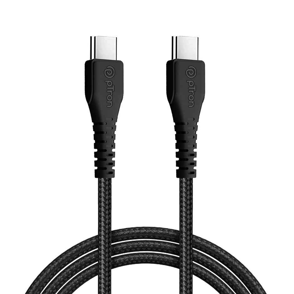 pTron Solero Braid 60W Type C to C Fast Charging Cable 1m for Samsung, OnePlus, Oppo, Vivo, Xiaomi, Realme, IQOO & Other Devices - Unbreakable Nylon Braid, 480Mbps Sync Speed - Black