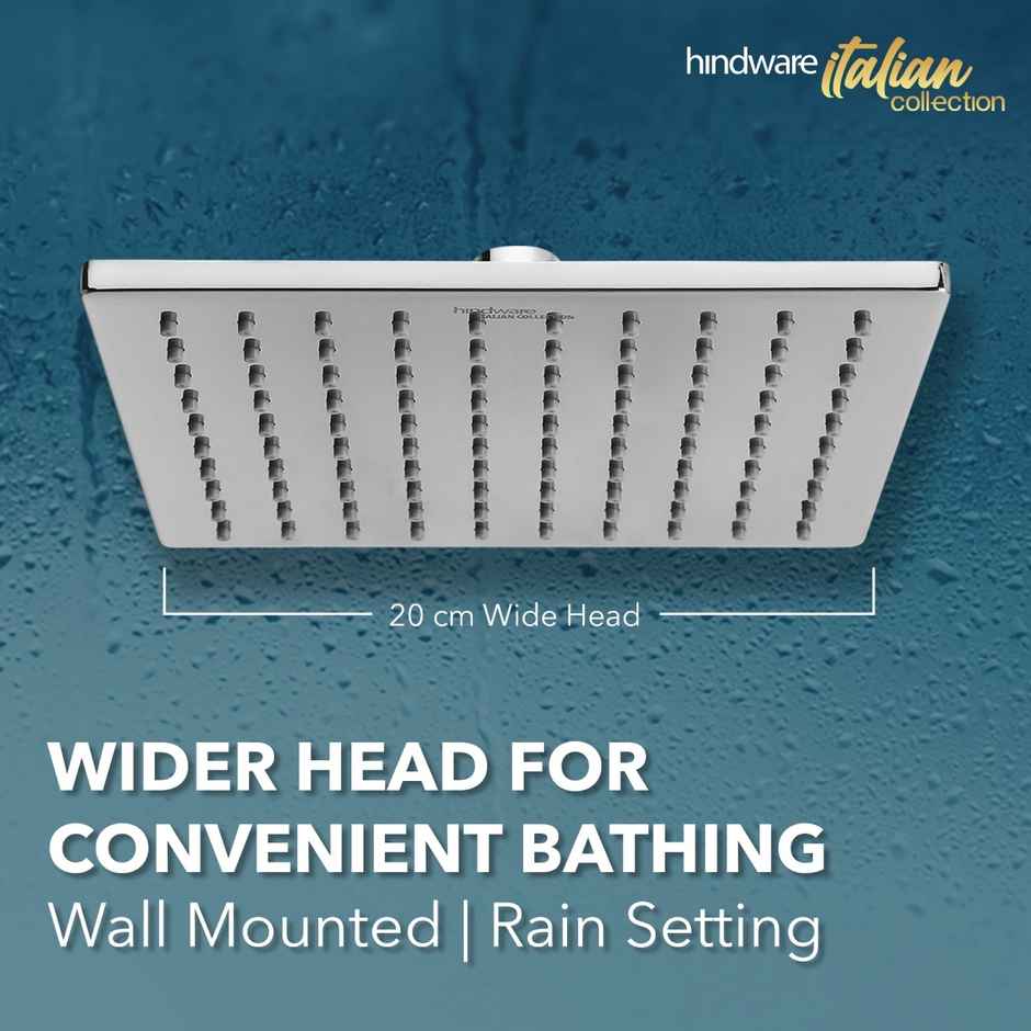 Hindware 200 mm Stainless Steel Easy Clean Rain Shower Without Arm - Square Head
