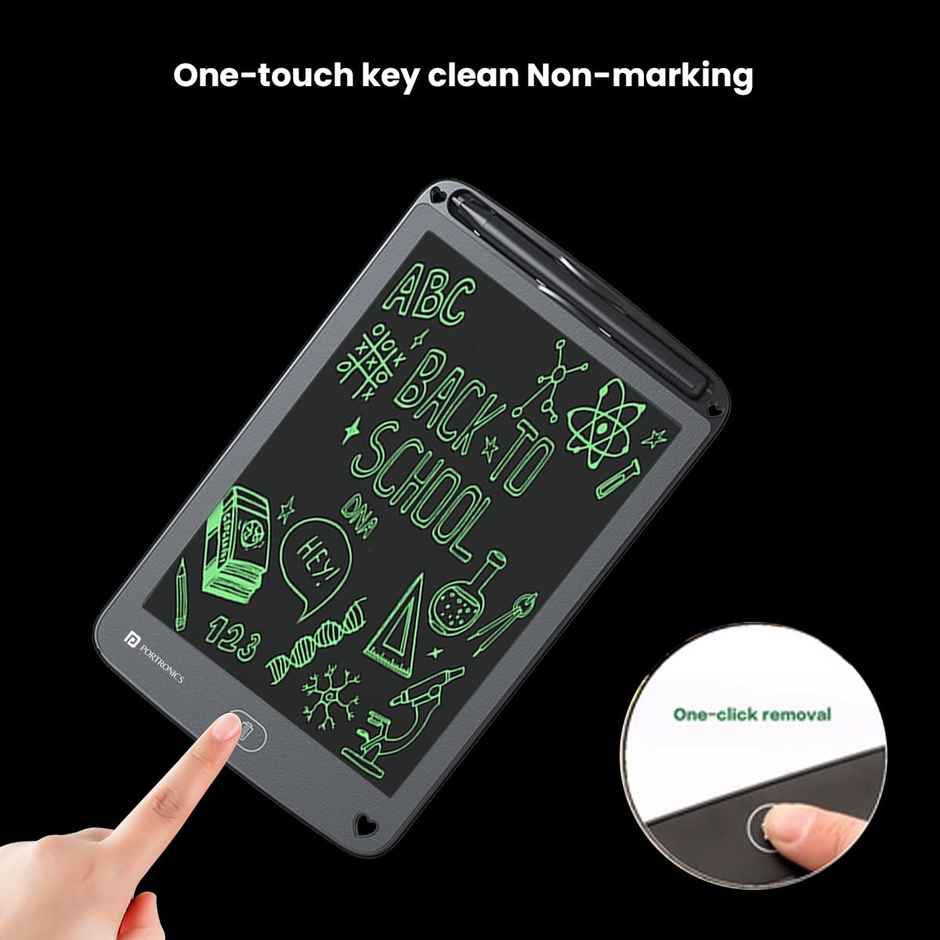 Portronics Ruffpad 12E Re-Writable LCD Writing Pad with 30.4cm (12 inch) Writing Area, India's First Notepad to Save and Share Your Child's First creatives via Ruffpad app on Your Smartphone - Black