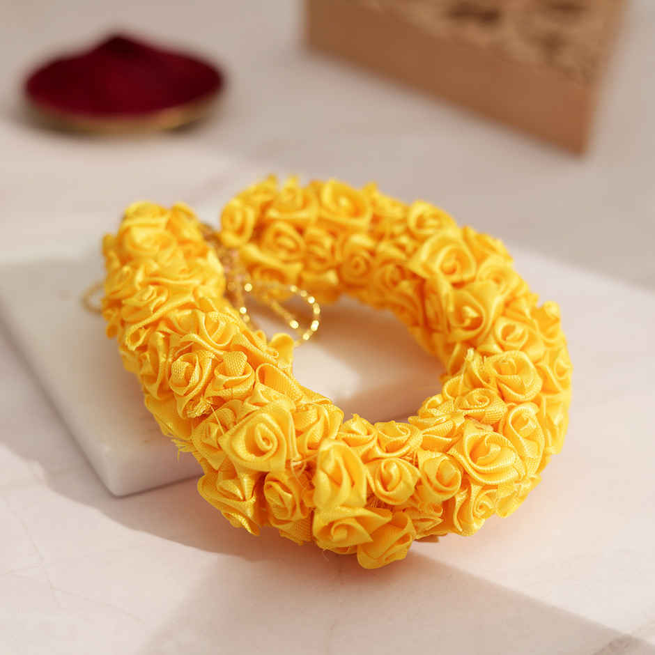 Artificial Flower Gajra | Traditional Hair Accessory | Yellow | Oye Happy