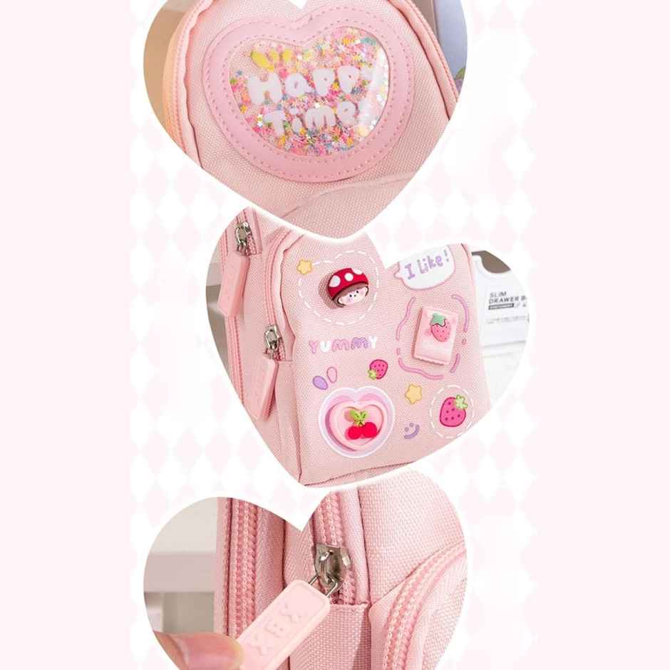 Toyshine 3 Layer Large Capacity Handheld Multifunctional Pencil Pouch for School Kids - Pink