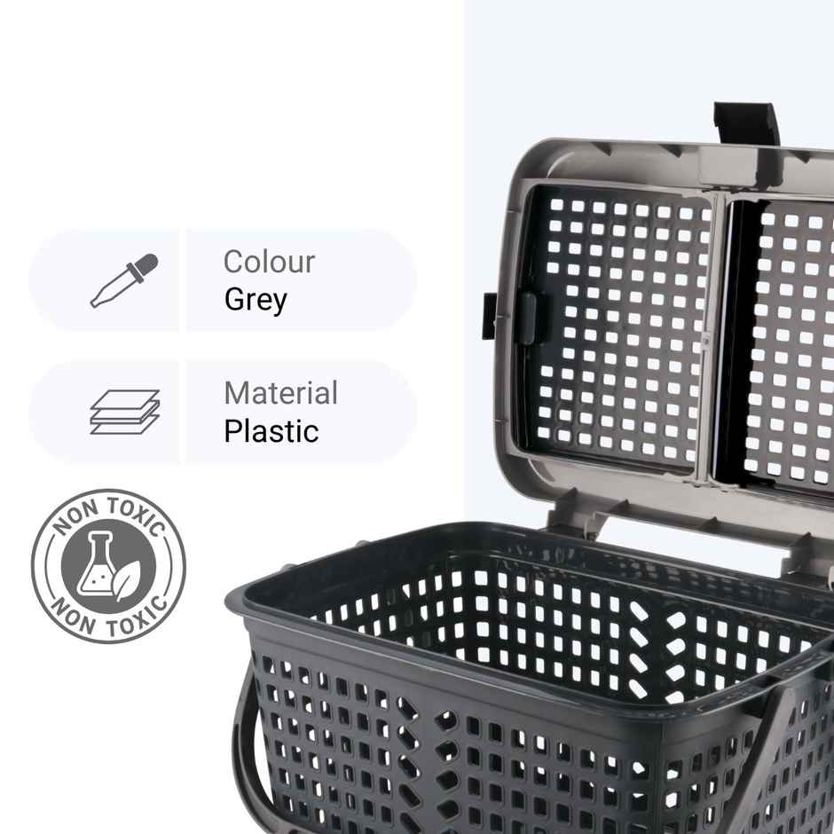 Flair Plastic Dual Carrying Basket - Gray, Dual Handle For Easy Transport