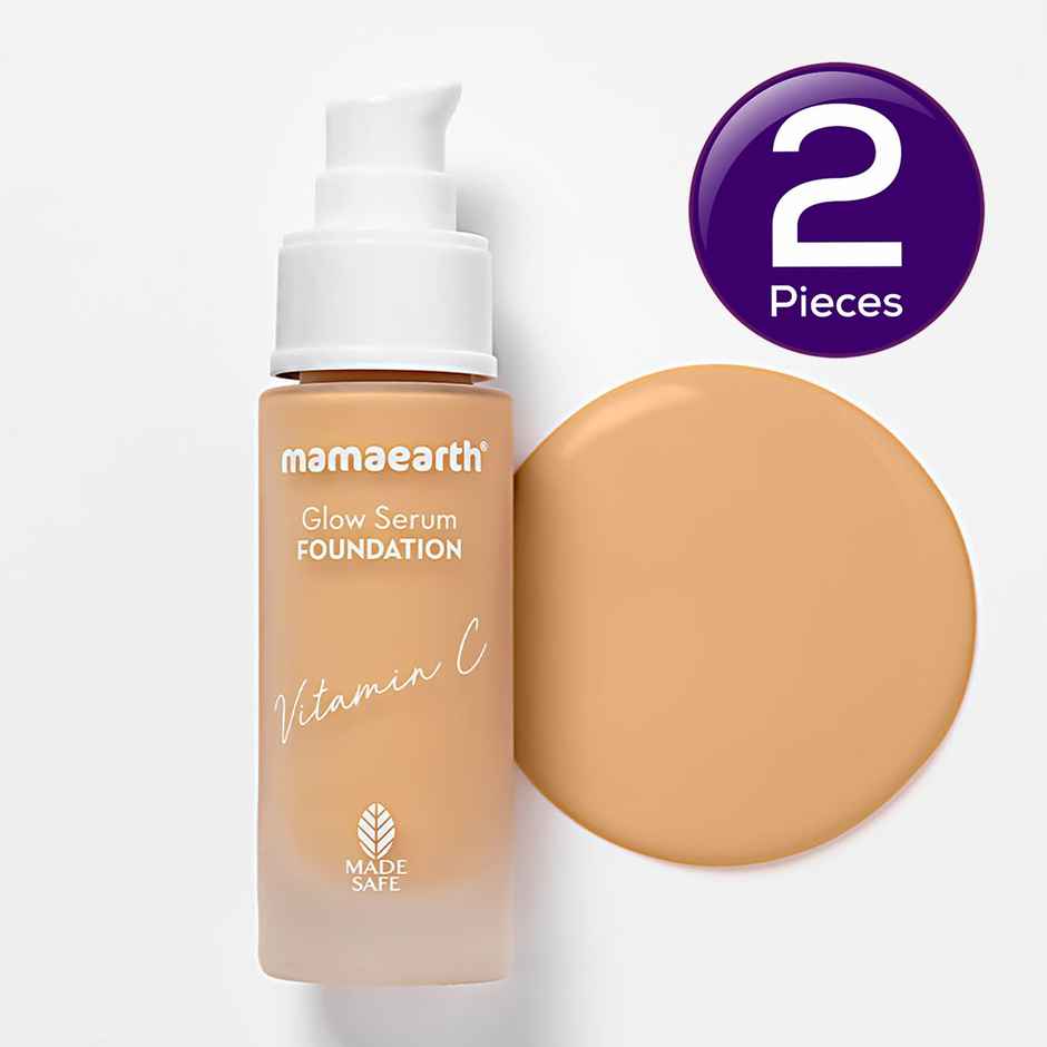Mamaearth Glow Serum Foundation With Vitamin C & Turmeric For 12Hour Long Stay 05 Beige Glow Combo