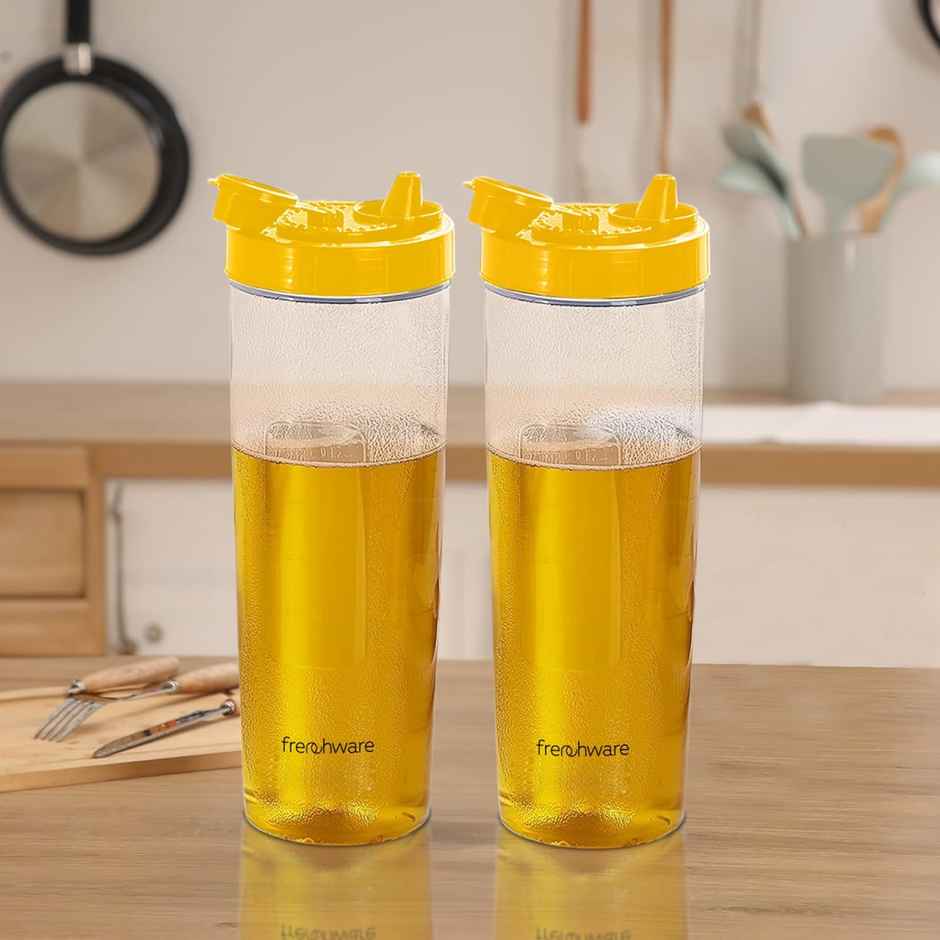 Frenchware Oil Dispenser, BPA-Free Plastic, 100% Food-Grade | 2 Pack, 1 L Each - Textured Yellow
