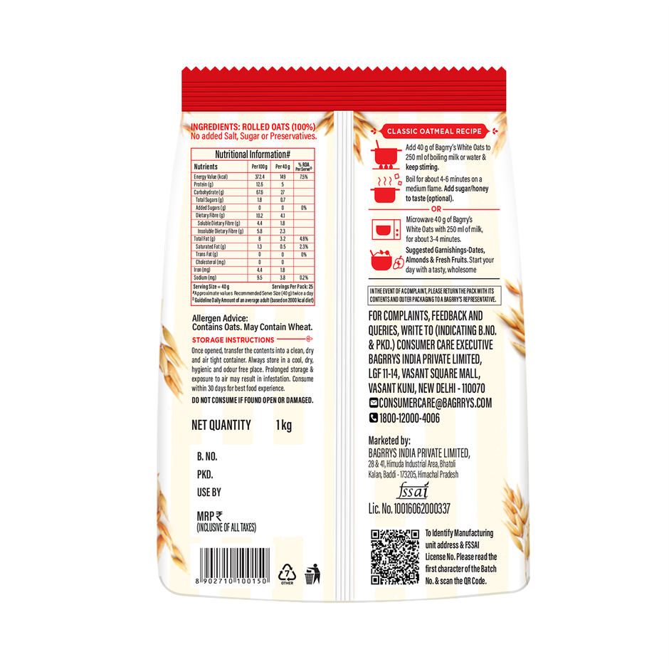 Bagrry's White Oats (Made From Pure Whole Grain)