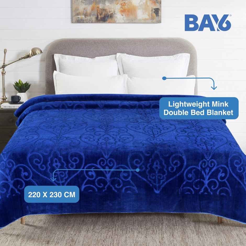 BAY6 Supersoft Luxury Embossed Lightweight Mink Double Bed Blanket | 220 x 230 cm | Dark Blue
