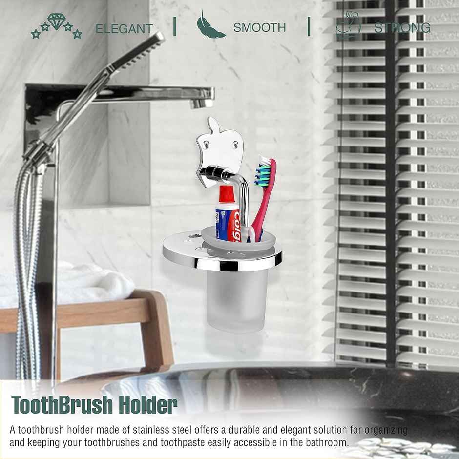 GLOXY Stainless Steel Wall Mounted Toothbrush Holder Toothpaste Stand for Bathroom SS304